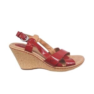 B.O.C Born Slingback Fire‎ Engine Red Patent Leather Wedge 10 Women's Sandals